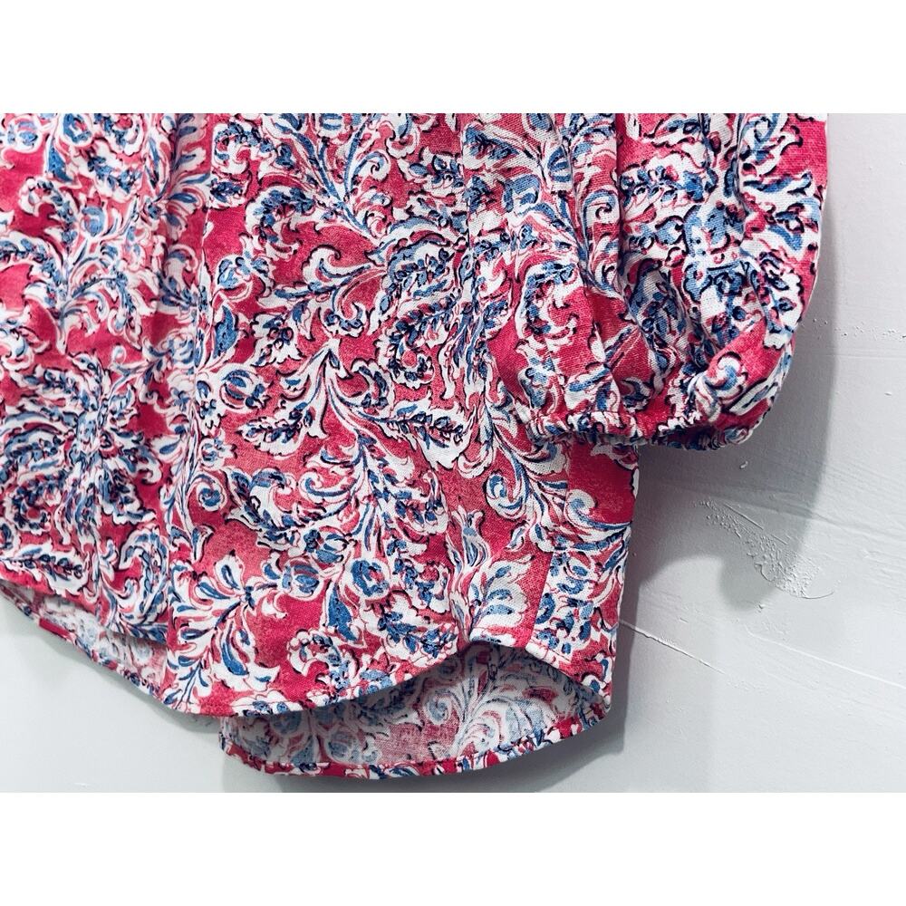 NWT Jones New York Pink Printed V Neck Blouse Size Medium M Elastic Cuff 3/4 Sl - Picture 6 of 9